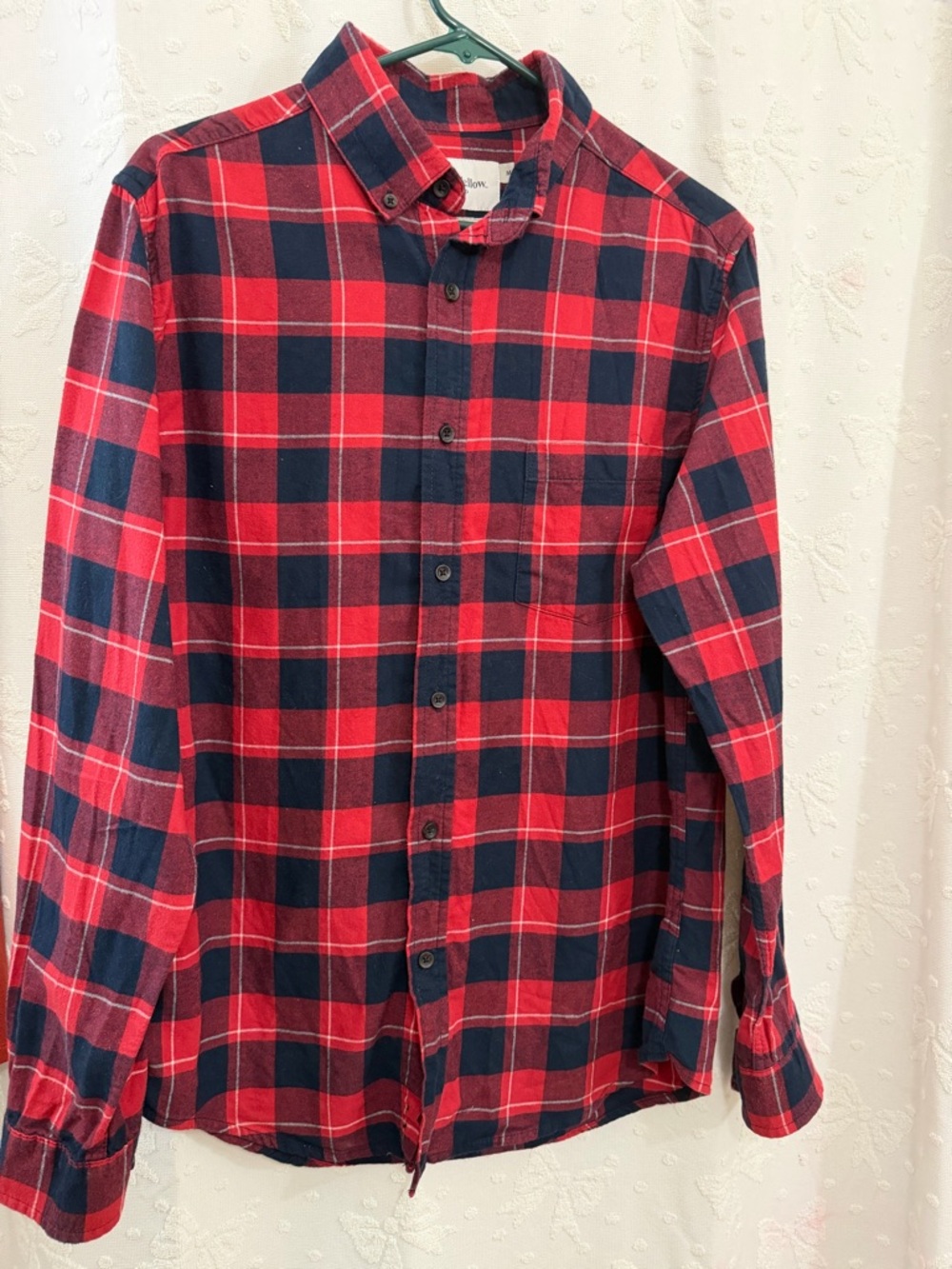 Goodfellow & Co Red and Navy Plaid Button-Down Shirt, long sleeve. Women’s